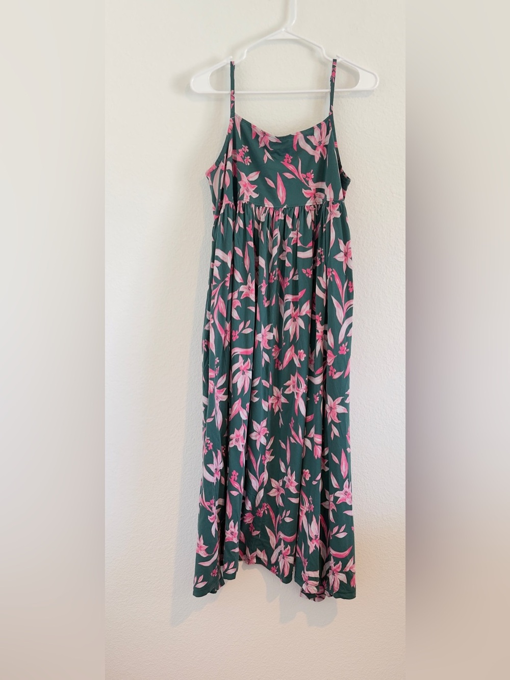 Women's Pima Cotton Nightgown Green Pink Floral Medium